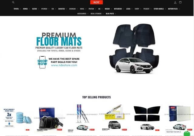 Screenshot of NDE car accessories store