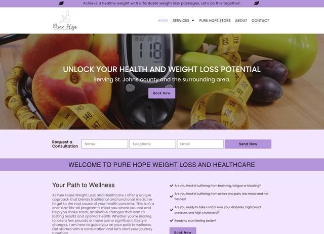 Screenshot of Pure Hope Weight Loss website