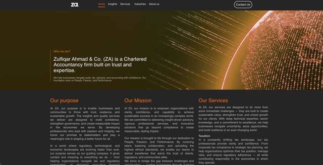Screenshot of ZA chartered accountancy website